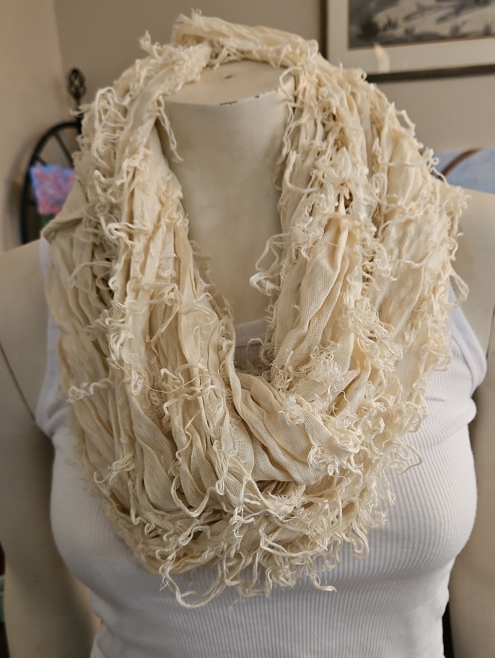 Cream Fringed Infinity Scarf - Women Accessories NWOT